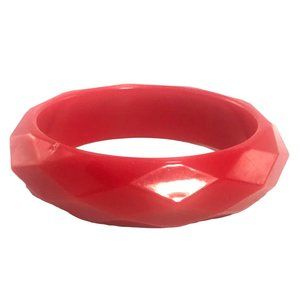 Vintage Mod Cherry Red Opaque Faceted Bangle Bracelet